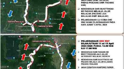 Skema Jalur One Way Padang-Bikittinggi Mulai Berlaku Hari Ini