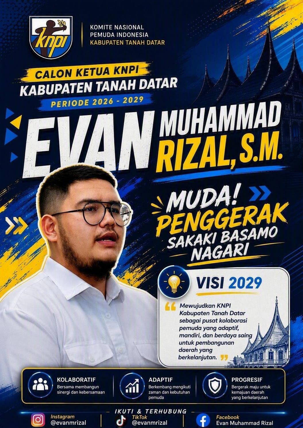 Evan Muhammad Rizal, S.M. Maju sebagai Calon Ketua KNPI Tanah Datar 2026–2029, Usung Gagasan “Muda, Penggerak Sakaki Basamo Nagari”