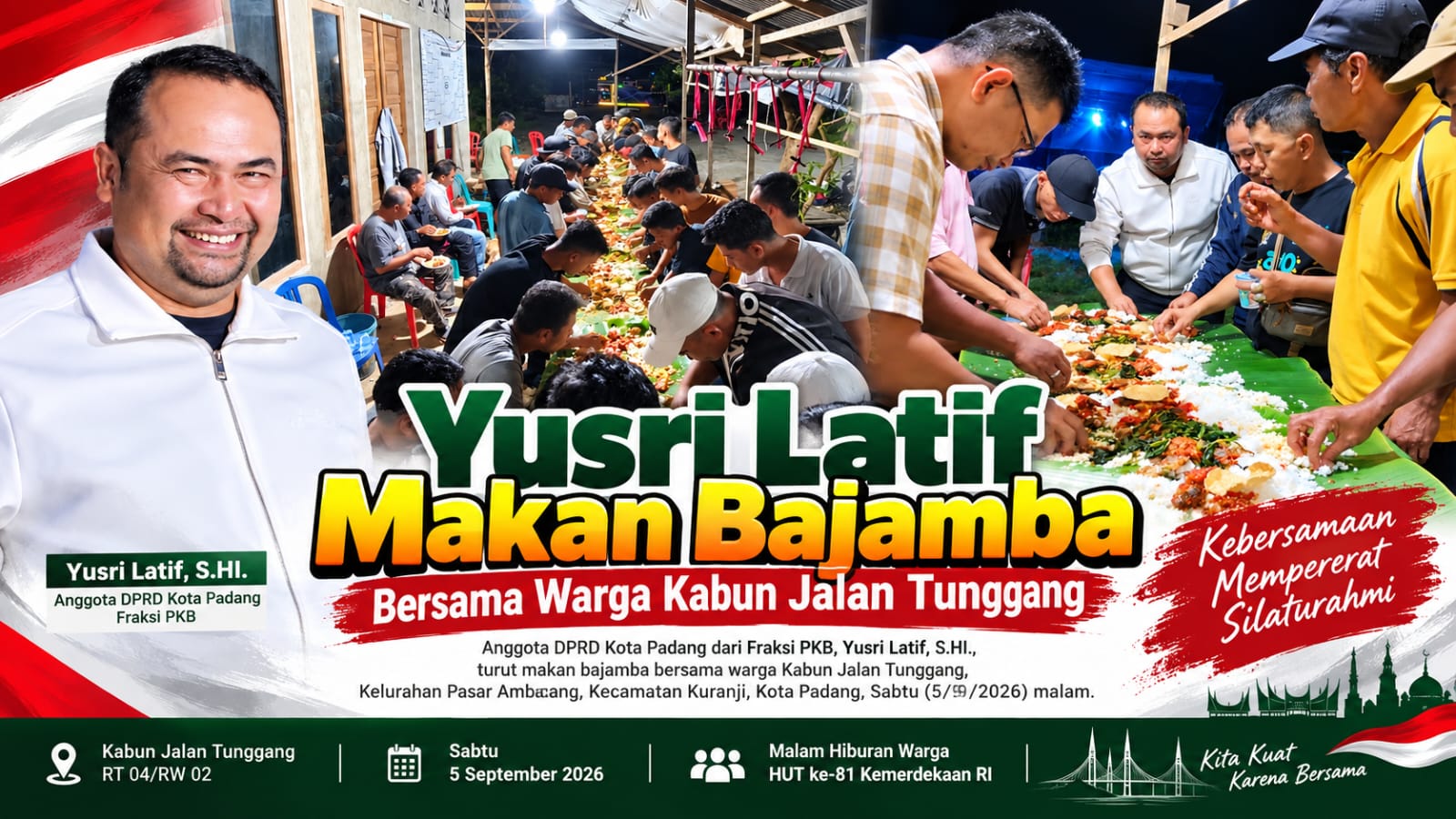 Yusri Latif Hadiri Malam Hiburan Warga Kabun Jalan Tunggang dan Makan Bajamba